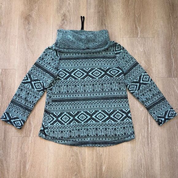 One World Cowl Neck Pattern Pullover Tunic Sweatshirt Turquoise, Women’s Medium - Picture 12 of 13
